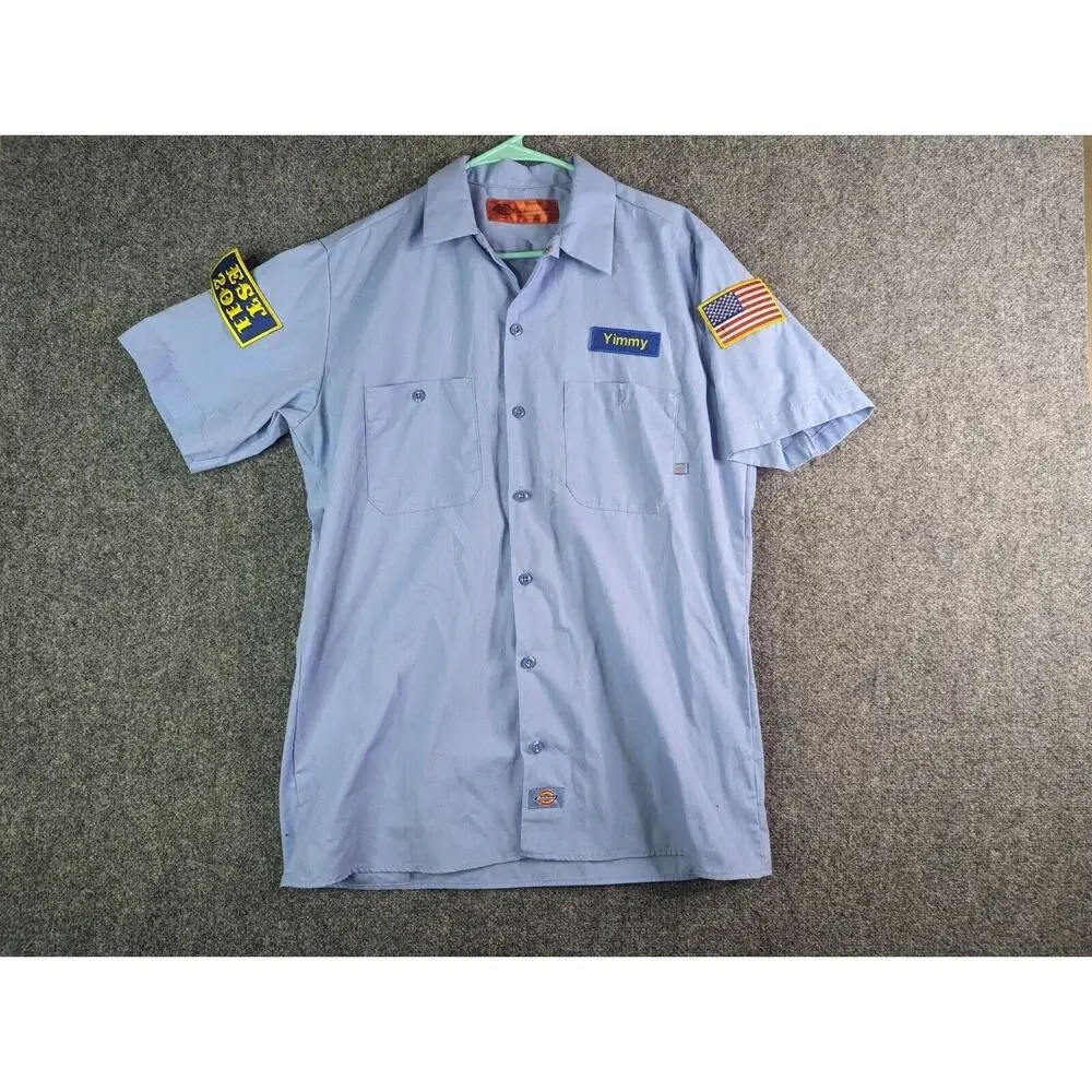 Mens Dickies Short Sleeve Industrial Work Shirt Ls535lw Blue M Patches And Vinyl